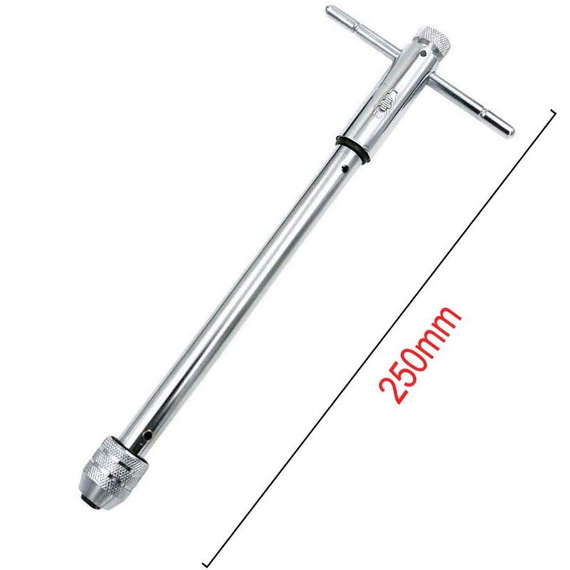 QISF Adjustable T-Handle Ratchet Tap Holder Wrench Set + 5Pcs Titanium M3-M8 Machine Screw Thread Metric Plug Taps(Wrench 10" Long) - Image 5